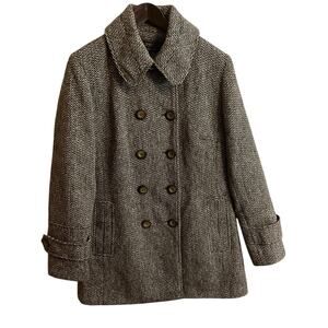 Fleet Street Ltd. Size L Classic Double Breasted Wool Coat Brown Black